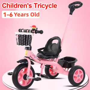 【HOT SALE】3-Wheel Baby Bicycle Bike for Children with Front and Back Basket Push Bar Push Handles and Comfortable Seating - Reversible Two-Way Portable Foldable Stroller for Newborns and Toddlers Ideal for Outdoor Adventures and Daily Strolls