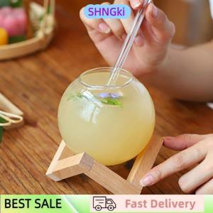 SHNGki Cocktail Glass Cup With Wood Stand Creative Bar Glassware Drink Cup Ronud Ball Cocktail Mug Fruit Moon Juice Tumbler