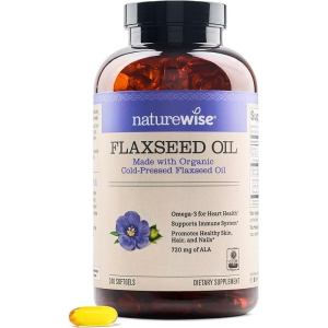 （bvb357）NatureWise Flaxseed Oil 1200 mg Fish Free 3 6 9 with 720mg ALA Dietary Supplement for Heart Health Support - Organic Cold Pressed Non-GMO - 120 Softgels[4-Month Supply]