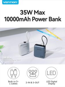 【CASH ON DELIVERY】 Vention Powerbank 35W 10000mAh Super MINI USB-C&Lightning Built-in Cable Power Bank Laptop Fast Charging for Phone/Samsung