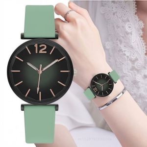 WININ Gradient Green Womens Watch Black Case Elegant Quartz Wristwatch Fashion Silicone Strap Casual Watches Lady Girl