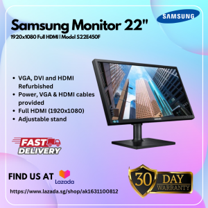 Samsung LED Monitor 22" 22E450F | 1920x1080 Full HDMI | VGA DVI and HDMI Port Refurbished | Refurbished as New