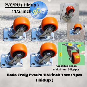 Roda Troli Troly PVC Caster orange 1 1/2 inch 1 set : 4pcs ( 4 Hidup)
