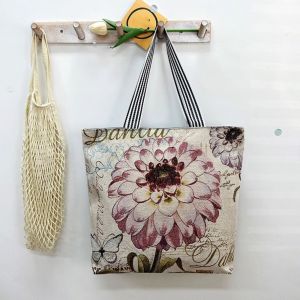 REEBO Embroidery Ethnic Style Handbag Large Capacity Canvas Embroidery Tote Bag Trendy Storage Bag Flower Cloth Bag Ladies