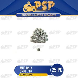 Mur Only 3mm ("6) Harga 1 Pak Isi 25 - Mor Kuning Nut Only Hex 3 Mili M3 Kunci 6 Drat 1.2 Universal