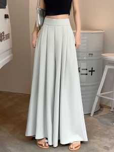 Wanita pinggang tinggi lebar kaki seluar Skirt musim panas baru High End Pleated Suit seluar Drop nipis rasa seluar kasual langsing