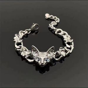 Cool Tide Cat Head Bracelet Titanium Steel Chain Cold Wind Premium Y2K Diablo Hip Hop Cat Mens and Womens Same Accessories