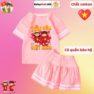 Bộ váy áo Cờ Đỏ Sao Vàng cho bé gái có quần bảo hộ BABYMALL áo Việt Nam cho bé chất cotton co dãn