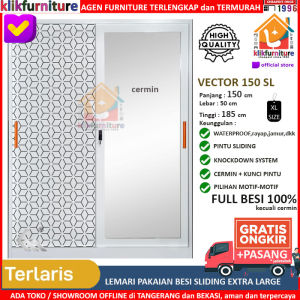 KLIKFURNITURE XTRA LARGE Lemari Pakaian Besi 2 Pintu Sliding Cermin VECTOR 150 SL