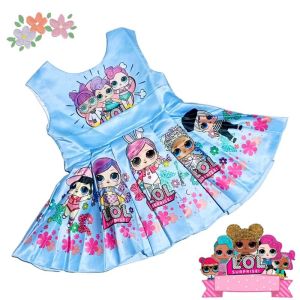 DRESS ANAK LOL BLUE SATIN PRINTING