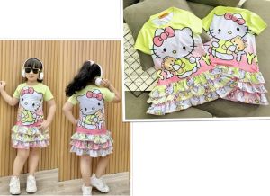 (12-50kg) đầm váy bé gái - bèo tầng- thun lạnh đẹp mịn mát bền màu form rộng thoải mái  4656