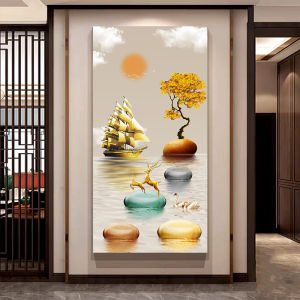 100x200cm Large Fengshui entrance hall Fushi Mountain Residence landscape painting new Chinese-style vertical corridor canvas art painting picture hanging with frame