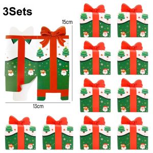 50PCS Christmas Paper Gift Box Red 3D Bow Candy Package Green Cartoon Pattern Decoration Gifts Bags Child Favors