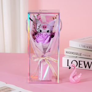 Kawaii Doll Bouquet Gift Box Rose Simulation Flower Valentine Day Gift Decor Fragrance Bouquet Hadiah