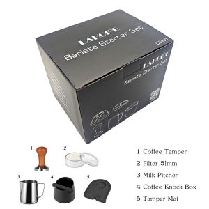 LAHOME Espresso Coffee Maker Accessories Complete Set Tamper + Tamper Mat Milk Forther Pitcher Kncok Box Coffee Grounds Collector 51mm Filter Paper + Stainless Steel BoxCoffee Machine Acceesories Set Accessories For Espresso Coffee Maker