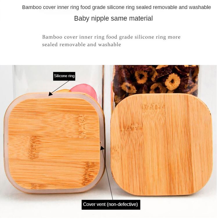 Barattolo di vetro quadrato D05 con coperchio ermetico in bambù, vaso di conservazione per alimenti secchi da cucina Botol Balang Kaca Kedap Udara
_voghion.com