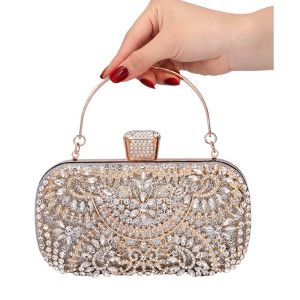 Diamond Evening Clutch Bag For Women Wedding Golden Clutch Purse Chain Shoulder Bag Small Party Handbag With Metal Handle