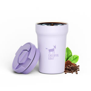 Cheerful Goat Coffee Cup Regular 350ml Ceramic Inner Liner Insulated Travel Tumbler Temperature Retention Leakproof Reusable Portable Mug for Office Commuting Car Outdoor Daily Drinking