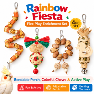 Parrot Happy Board Chew Toy Set | Foraging & Shredding Enrichment Toy | Natural Bird Toy with Cuttlefish Bone | Cage Activity Board for Lovebird Conure Cockatiel Budgie