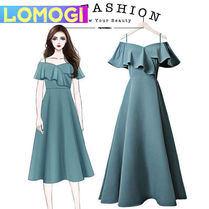 LOMOGI Midi Length Dress New Fashion Temperament Thin Female Dress
