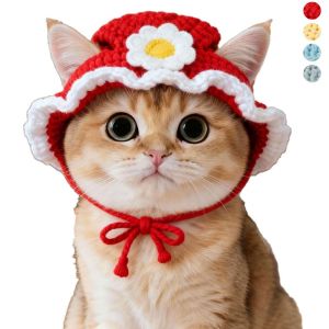 CHUAN Handmade Cat Hat Photo Shoot Props Refined Elastic Puppy Kittens Knitted Hat Fashion Funny Cat Accessories Pet