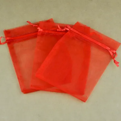 9x7 12x9 15x10 20x14 25x15 cm 10-pc Organza Bag Red Mesh Voile Tulle Drawstring pouch. Suit party favour gifts wrap