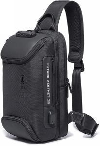 BG Anti-theft Chest Bag Sling Crossbody Bag with USB Mens Shoulder Bag for Travel Hiking Cycling Daypacks Waterproof