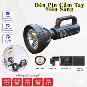 Đèn pin siêu sáng chiếu xa 500m Đèn pin tích điện Cầm tay chống thấm nước có chân đế