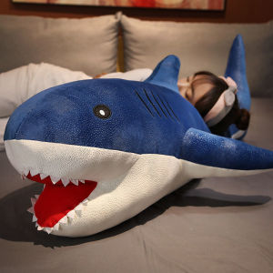 Shark Stuffed Toy Big Size 30CM/75CM Soft Cartoon BT21 Sleep Pillow Cute Whale Shark Plush Doll Toys for Kids Baby Boy Girl Birthday Gift Blue Grey