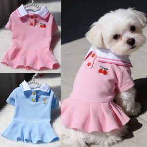 DOOUR Phong cách Preppy Váy công chúa cho chó Cổ áo thủy thủ Thêu hình quả anh đào Chó Mèo Váy Dễ thương Thoáng khí Váy mùa hè cho thú cưng Thú cưng cỡ vừa/nhỏ