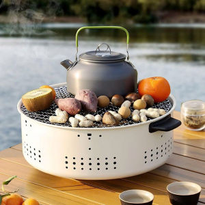 Bếp Nướng Than Hoa Tròn Không Khói Lò Nướng Thịt Cao Cấp Chất Liệu Thép Chịu Nhiệt Có Chân Phụ