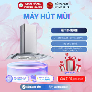 Máy hút mùi đảo Kaff KF IS90GH inox kính cường lực công suất 1200 m3/h treo trần sang trọng
