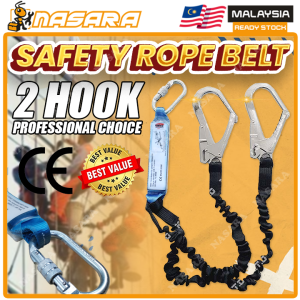 Nasara Anti-Friction Safety Rope Belt Elastic Harness Climbing Anti Fall Protective With Absorber 2 Hook - YL-E500 / Tali Keselamtan / 安全带
