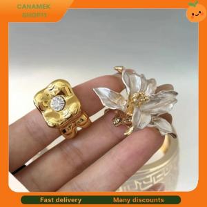 ❣️❣️❣️ Gold And White Contrast Glaze Tulip Flower Ring INS High-end Square Women Finger Ring Jewelry Gifts
