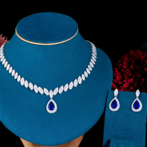 SEQUITO High Grade White Gold Plated Jewelry Full Paved Setting Bling AAAAA Cubic Zircon Water Drop Pendant Earrings Necklace Set Noble Bride Wedding Party Accessories SJ282