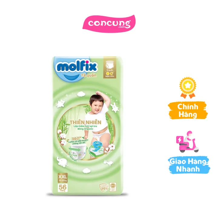 Bỉm tã quần Molfix thiên nhiên (XXL, 15-25kg, 56 miếng)