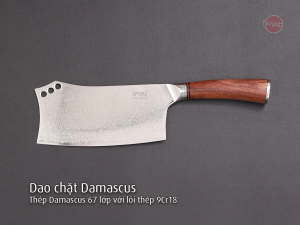 Dao chặt Damascus iMatlưỡi bằng thép không gỉ 9Cr18 cán gỗ cẩm lai tự nhiên