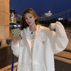 LuFashion Hoodie Women Korean Style Oversize Loose Zipper Cardigan Long Sleeve Casual Tops