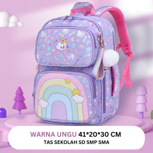 Tas Ransel Backpack Sekolah Anak Remaja SD SMP SMA Model Pelangi Free Gantungan