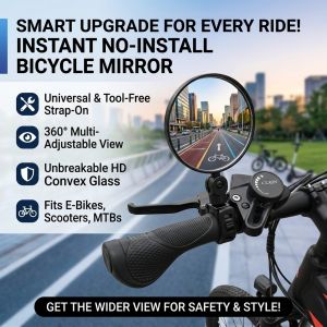 Wide Angle Convex Rearview Mirror Universal Silicone Handle Bike Mirror Anti-glare Adjustable 360 Degree Electric Bicycle Motorcycle Scooter Mountain Bike