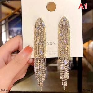 [COD] ZNPNXN Long Tassel Full Rhinestone Drop Earrings For Women Ovsize Dangle Earrings Fashion Jewelry Accessories