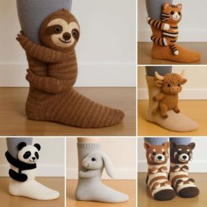 GAVINMK Hand Crocheted 3D Knit Animal Socks Cartoon Animal Shape Non-Slip Thermal Floor Socks Creative Thickened Cute Warm Socks Christmas Season