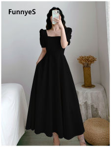Women Long Skirt Dress Short Sleeved Square Formal Slim Elegant Korean White Skirt For Women L2008