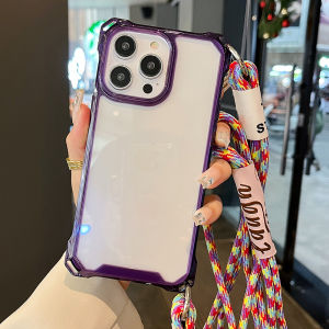 For iPhone 17 Pro Max 16 Pro 16e 15 Pro Max Cases Clear Shockproof Strap Shoulder Strap Crossbody Acrylic Hard PC Case for iPhone 13 pro iphone 11 XS X XR 7 8 Plus 6s iphone 14 Pro Neck Lanyard Nylon Protector iPhone 12 pro SE 2022 Case