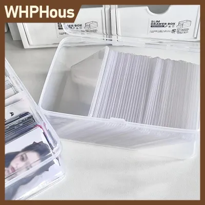 WHPHous Hộp đựng photocards Hộp đựng thẻ thần tượng Hàn Quốc trong suốt có nhãn dán Hộp xếp đồ để bàn Hộp phân loại Văn phòng phẩm
