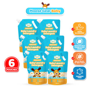 Moose Gear Baby Laundry Liquid Detergent 1000ml 6PACKS (Powder Scent) Hypoallergenic Antibacterial