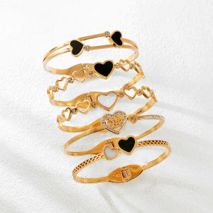 Hmeme Vòng tay trái tim bằng thép titan đồ trang sức Tay Hình Học Lãng Mạn màu vàng thẩm mỹ lãng mạn Quà Tặng bên