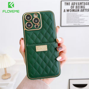 FLOVEME Luxury Plating Leather Wallet Phone Case For iPhone 14 Plus 14 13 12 Pro Max Card Holder Lattice Pure Color Soft Shockproof Back Cover For iphone 14 13 12