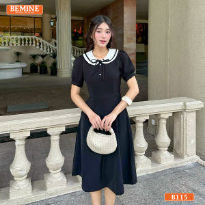 Đầm thiết kế BEMINE cổ sen phối viền đính nơ dáng chữ A phù hợp đi làm-B115