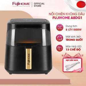 Nồi chiên không dầu 8L Nhập Khẩu Fujihome nồi chiên điện tử cao cấp 15 chế độ nấu mặt kính trong tự ngắt tặng kẹp gắp